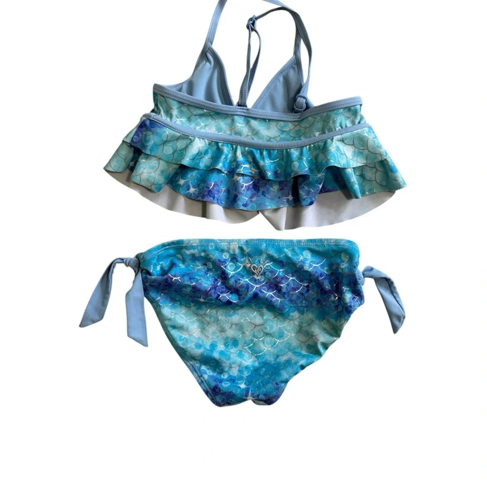 Justice Girls Size 7 Blue and Green Ruffled Bikini